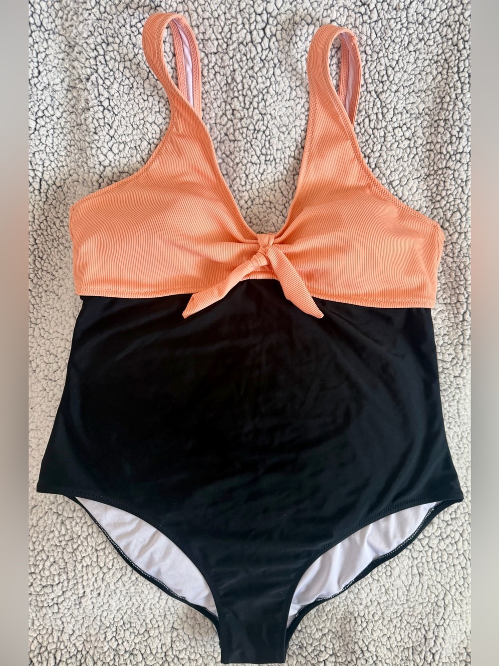 Peach and Black Knot-Front One-Piece Swimsuit